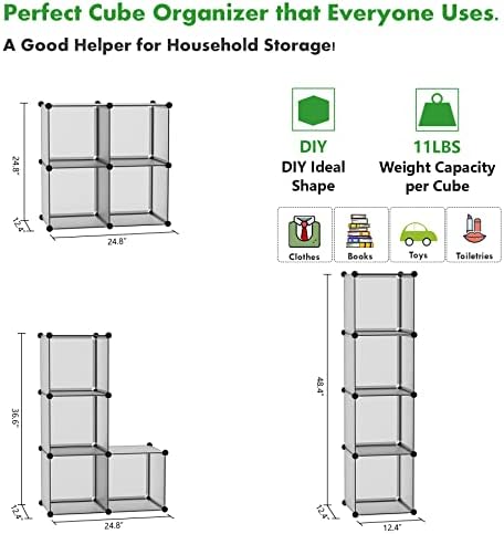 C&AHOME Plastic Cube Storage Organizer, 4-Cube Shelves Units, Grey - Image 5