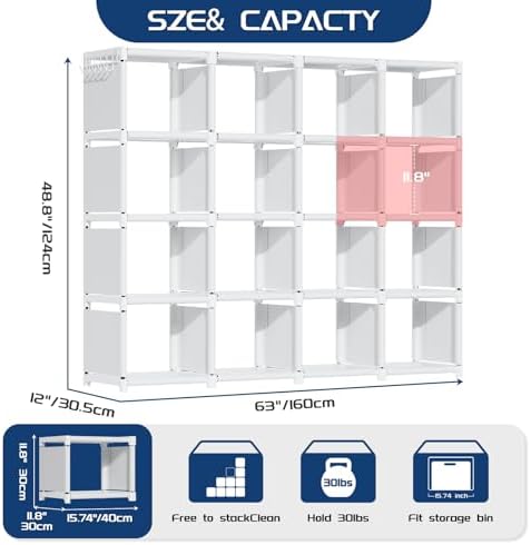 Mavivegue 16 Cube Storage Organizer Book Shelf, Metal Cube Bookshelf, DIY Bookcase, Tall Book Case for Bedroom, Living Room, Office - White - Image 2