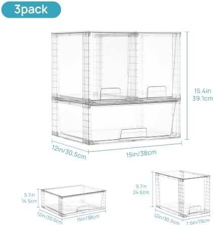 Vtopmart Clear Stackable Storage Drawers, 6 Pack Wide Tall Set - Image 2