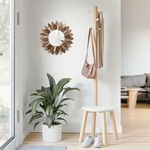 Honiway Boho Wall Decor 12 inch Decorative Mirror with Rustic Wood Sunburst Frame, Perfect for Bedroom, Living Room, Bathroom, Kitchen - Image 3