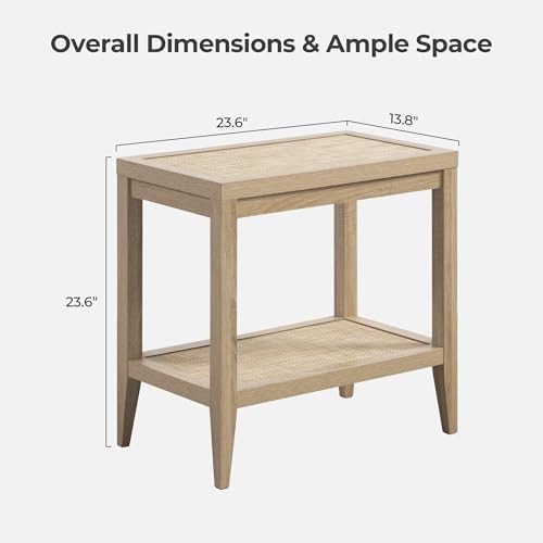 SICOTAS Rattan End Table Night Stand with Storage, Long Bedside Table - Image 2