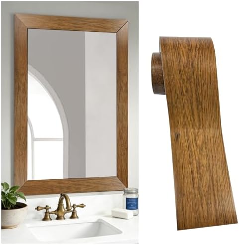 DESOMINOR 32FT Peel &Stick Wood Grain Wallpaper Border Removable Waterproof Bathroom Mirror Frame Sticker (Brown, 3.93Inch X 32.8Ft) by DESOMINOR