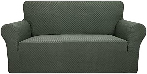 YEMYHOM Couch Cover Latest Jacquard Design High Stretch Sofa Covers for 2 Cushion Couch, Pet Dog Cat Proof Loveseat Slipcover Non Slip Magic Elastic Furniture Protector (Loveseat, Army Green) by YEMYHOM