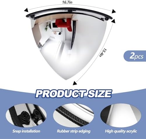 Suzile 2 Pieces 26 Inch Acrylic Quarter Dome Mirror Convex Corner Safety Mirror High Viewing Angle Blindspot for Wall Warehouses Offices Retail Stores Parking Garages - Image 2