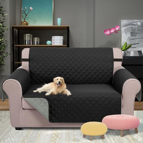 U-NICE HOME Loveseat Sofa Cover for 2 Cushion Couch, Black/Grey - Image 2