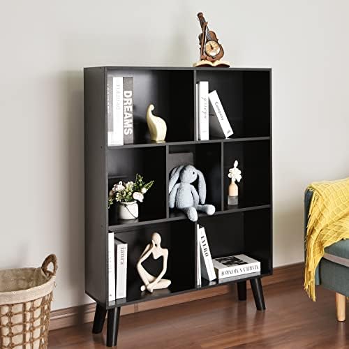 YAHARBO Black Bookshelf,3 Tier Modern Bookcase with Legs,Bookshelves Wood Storage Shelf, Open Book Shelves Cube Organizer,Freestanding Short Bookcases - Image 4