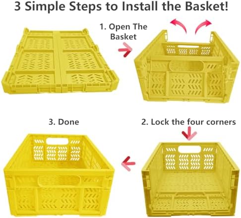 20L Folding Crate, 4Pack Plastic Storage Baskets Organizer for Home and Office,Collapsible Storage Crates for Home Office and Outdoor Organizer.(Yellow) - Image 4