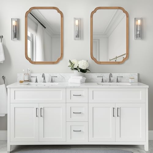 WallBeyond 20" x 30" Rounded Corner Arch Wall Mirror with Wood Frame for Entryway, Living Room or Bedroom Home Decor - Light Woodgrain [20" x 30" Honey-Colored] - Image 2