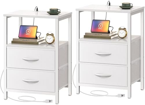 Huuger Nightstands Set of 2, End Tables with Charging Station, Side Table by Huuger