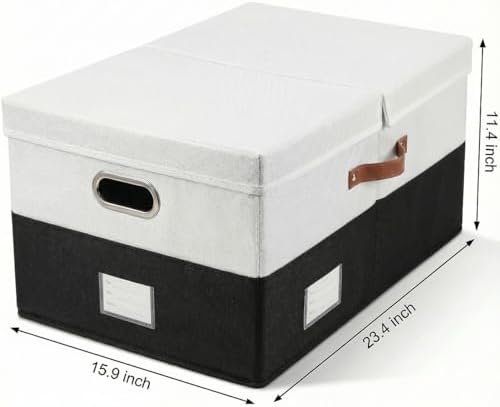 PRANDOM Storage Bins with Lids [3-Pack] Linen Fabric Foldable Storage Boxes Organizer Containers Baskets Cube with Cover for Bedroom Closet Office Grey&Black (23.4X15.9X11.4) - Image 2