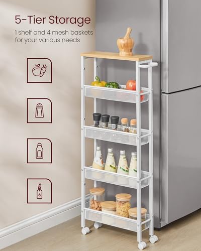 VASAGLE 5-Tier Slim Rolling Storage cart with Wheels, 5.1 Inches, Metal - Image 4
