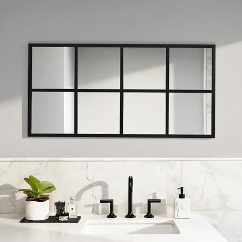 Simple Deluxe Window Pane Mirror 16" x 32", Rectangular Decorative Wall Mirror, Black Metal Frame Grid Mirror for Bathroom, Bedroom, Entryway, 1 Pack - Image 2