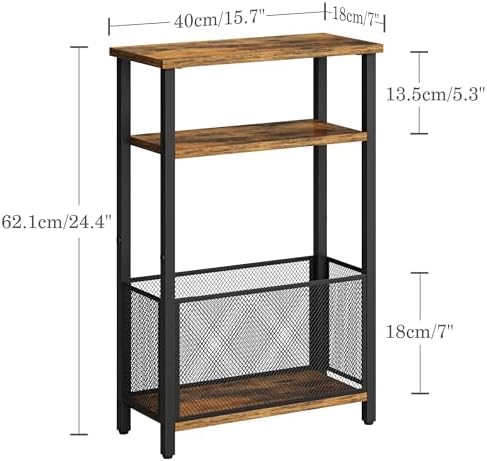 MMEOLUOOK Narrow Side Table with Storage Basket Skinny End Tables for Smalls Spaces 3 Tier Sofa Table Small Nightstand Slim Bedside Table for Living Room Bedroom Rustic Brown MLBZ22RB - Image 3