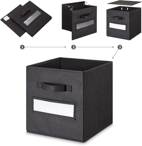 Fabric storage cubes (Set of 8) 11 Inch Cube Storage Bin, Cube storage with 8 Labels Window Cards & a Pen, Foldable cube organizer bins,11x11 Storage bin, Cubby Organizer Boxes, Black - Image 4