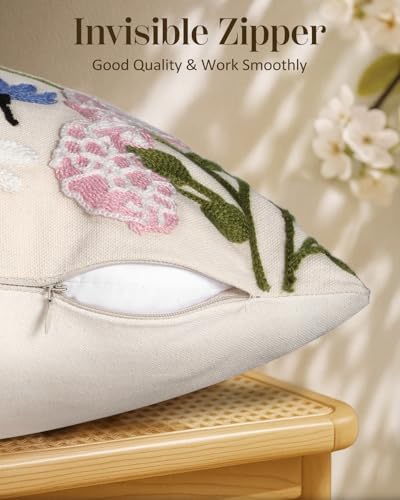 Embroidered Lumbar Pillow Cover 20x12 Inch, Retro Flower - Image 3