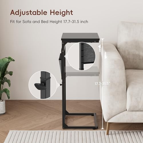Vagusicc C Shaped End Table, 33'' Tall Side Table for Couch, Adjustable Height Small Couch Side Table for Small Spaces, Couch Table Slide Under Sofa Table TV Tray Table for Living Room Bedroom, Black - Image 4