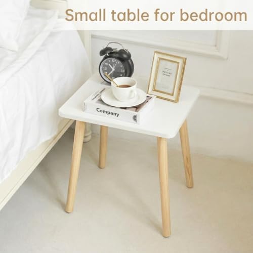 FORAOFUR White End Tables Set of 2, Small Side Tables Accent Tables Living Room, Boho Side Table with Wooden Legs, Easy Assembly - Image 4