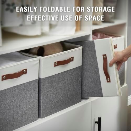 Bagnizer 13x15x13 Storage Cube Bins, Foldable Storage Organizer Baskets, Fabric Cube Storage Boxes with 2 Reinforced PU Handles for Kallax, Shelves, Living Room | 4 Pack, Gray & White - Image 3