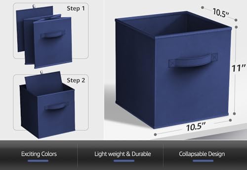 Sorbus Fabric Storage Cubes, 6-Pack Foldable Bins (11 Inch, Navy Blue) - Image 3