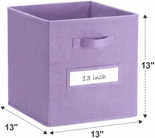Storage Bins,13 Inch Cube Storage Bin with Labels,6pcs,Purple - Image 3