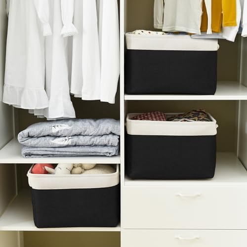 TheWarmHome Storage Basket for Gifts Empty - Large Cubes 3 Pack 15.8x11.8x11.8 inch Storage Bins for Organizing Book Cloth Bathroom Toy (White & Black) - Image 4