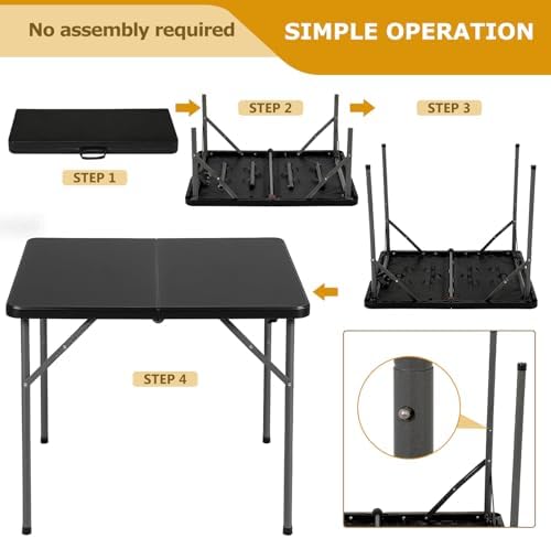 FDW | 34" Folding Table | Black | Portable Plastic Table - Image 5