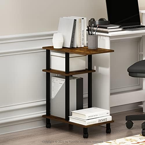Furinno Turn-N-Tube C Shaped Side Table with Casters, Amber Pine/Black - Image 4