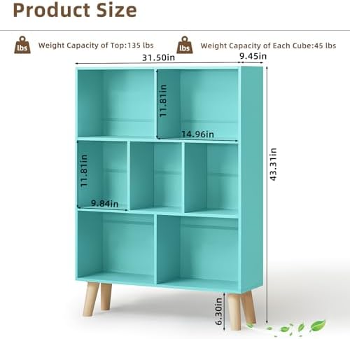 LEYAOYAO Cube Bookshelf, Mid-Century Modern Book Shelf with Legs, Green - Image 2