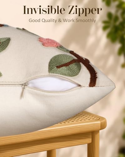 Embroidered Throw Pillow Covers 18x18 Inch, 2Pack, Bird Lemon - Image 3