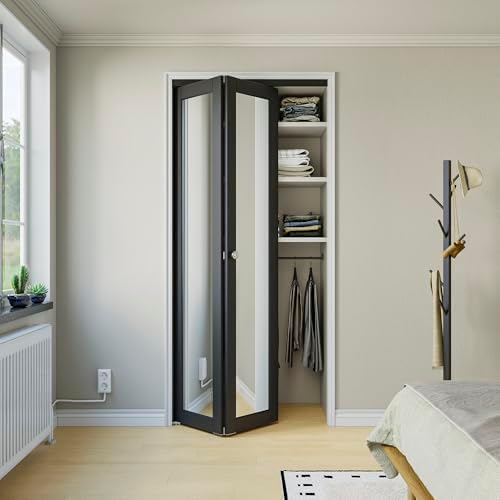 Bifold Doors for 36" x 80" Opening, Mirror Interior Folding Closet, Black by CRUTOP