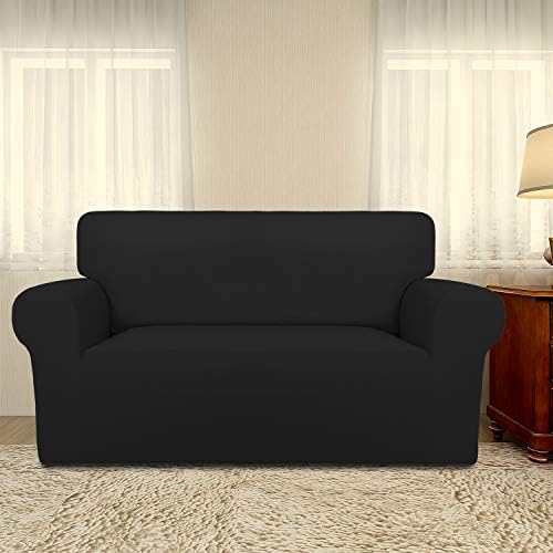 PureFit Stretch Loveseat Covers Fleece Couch Covers for Sofa Black - Image 2