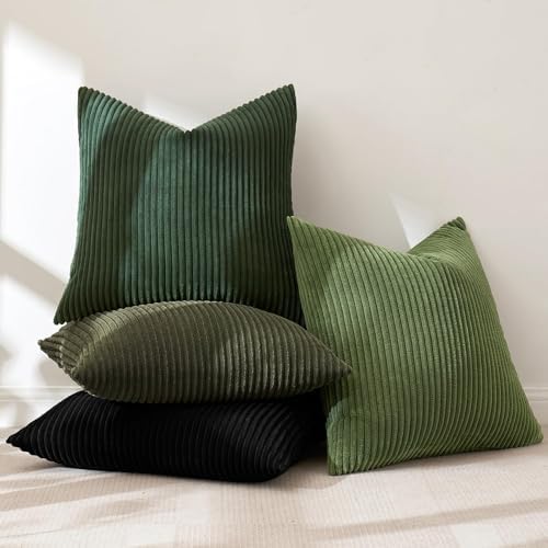 MIULEE Soft Corduroy Decorative Throw Pillow Covers Neutral Green 18x18 - Image 3