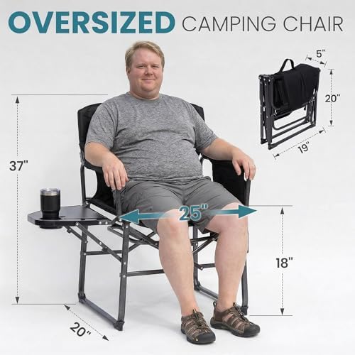 FUNDANGO Oversized Folding Chairs for Outside, Fully Padded Camping Director Chair for Adults, Support 450lbs Portable lawn chairs with Side Table, Side Pockets for outdoor Camp, Picnic, Lawn, Concert - Image 2