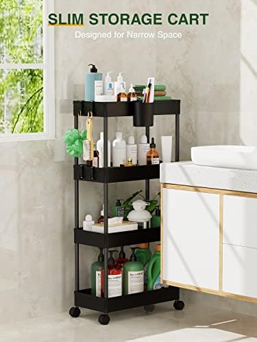 LEHOM Slim Rolling Storage Cart - 4 Tiers Bathroom Organizer Utility Cart - Image 2
