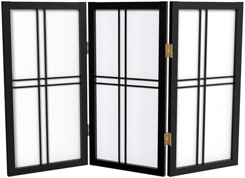 2 ft. Short Desktop Double Cross Shoji Screen - Black - 3 Panels by RedLantern