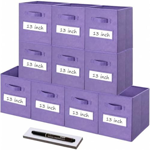 Storage Bins,13" Cube Storage Bin with Labels,10pcs,Purple by Anyoneer