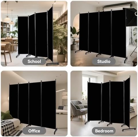 Folding Room Divider W/Wheels,Heavy Duty Base Privacy Screen Separator - Image 7