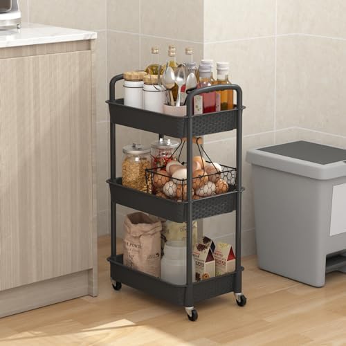 MOYIPIN 3-Tier Plastic Rolling Utility Cart with Handle,Black - Image 5