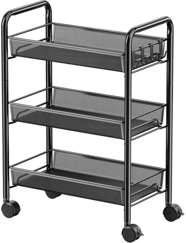 JANE EYRE 3-Tier Rolling Utility Storage Rack Cart on Wheels, Trolley Craft cart, Multi-Purpose Organizer Shelf, Black by JANEEYRE
