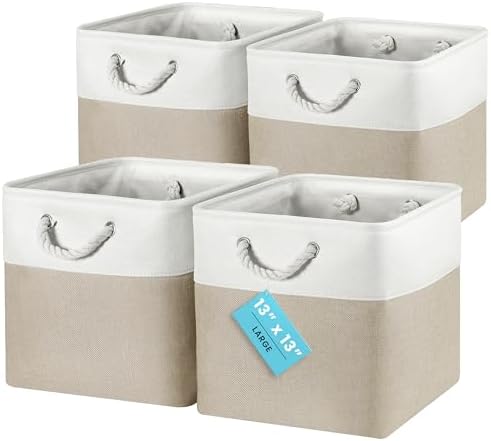 OrganiHaus 13x13 Cube Storage Bins, 4-Pack Fabric Cubes, Rope Handles by OrganiHaus