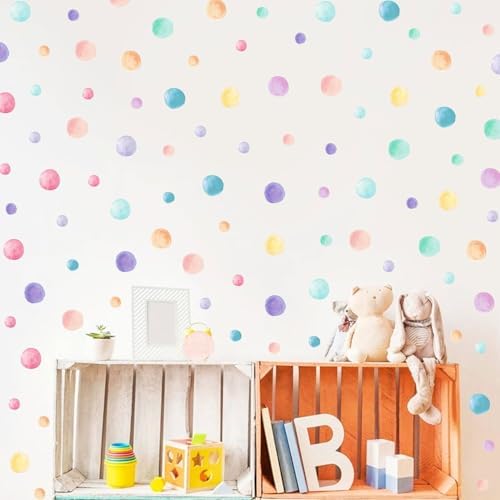 AOWDIAO 153 Pcs Watercolor Polka Dot Wall Decals Peel & Stick Vinyl Dots Stickers for Bedroom, Nursery, Playroom & Classroom Decor by AOWDIAO