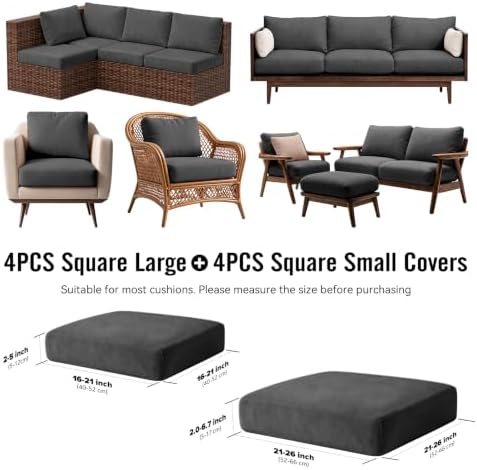 8Pcs Outdoor Cushion Covers, Stretch Patio Furniture Couch Chair Slipcovers - Image 2