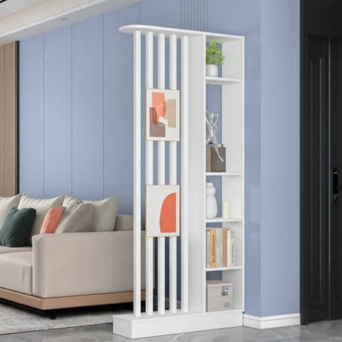 Freestanding Wall Room Divider with Shelves, White, 31.4x9.4x78.7in by UKETO