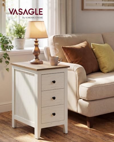 VASAGLE Side End Table with 3 Storage Drawers, Nightstand Farmhouse - Image 3