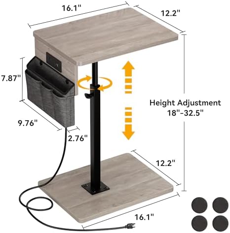 Vagusicc Sofa Armrest Tray Table for Couch - 360° Swivel Height Adjustable Side Table for Small Spaces, Snack Side Table for Bed or Chair, C Shaped End Table Snack Table for Eating Dinner Laptop - Image 2