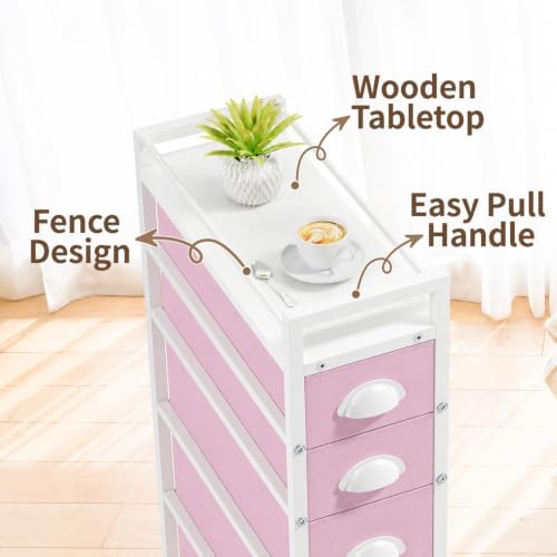 LASZOLA Narrow Cabinet Slim Storage Cart for Bathroom Small Space, Pink - Image 7