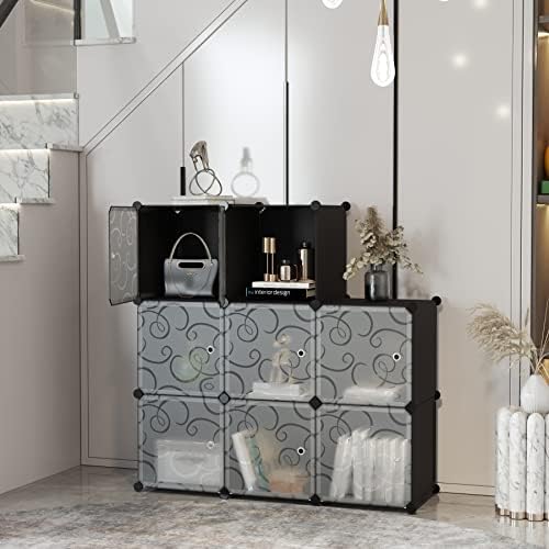 C&AHOME 8-Cube Storage Organizer with Door Cube Shelf Closet Cabinet Black - Image 4