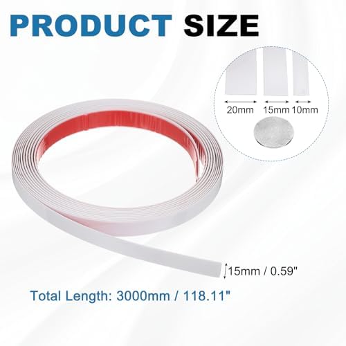uxcell White Peel and Stick Molding Trim, 0.6 Inch x 9.8 ft Self-Adhesive Mirror Tape, Flexible PVC Border Strip for Wall Decoration Tile Edge Ceiling Floor Frame Furniture Decoration - Image 2