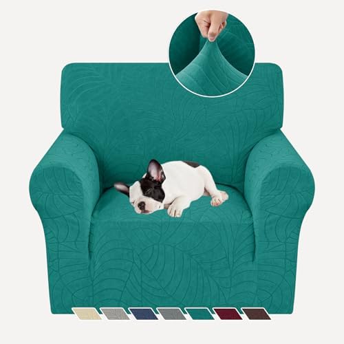 YEMYHOM Couch Cover Latest Jacquard Design High Stretch Sofa Chair Covers for Living Room, Pet Proof Armchair Slipcover Non Slip Elastic Furniture Protector (Small, Begonia Leaf Blackish Green) by YEMYHOM