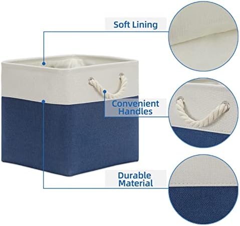 Temary Fabric Storage Cubes for Organizing 4Pack Blue Fabric Storage Basket 12 Inch Cube Storage Bins with Handles for Organizing Toys, Shelf Baskets for Home Office Closet (White&Blue) - Image 3